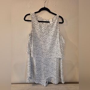 Main Strip white and black polka dot ruffled sleeveless romper- 1XL
